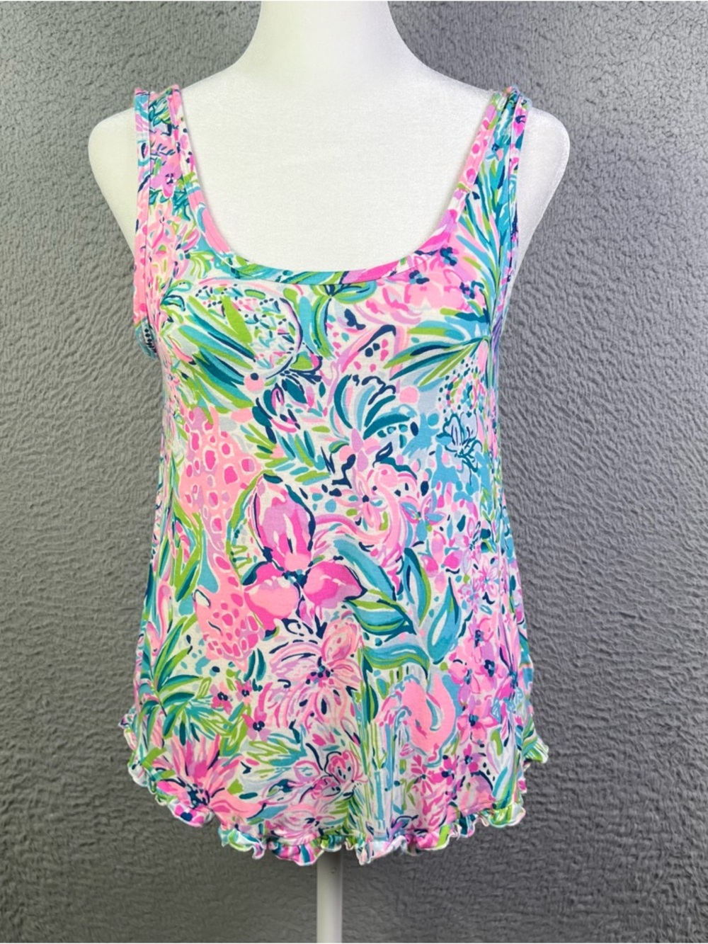 Lilly Pulitzer Ruffle PJ Tank Top Womens XS Multicolor Pajama Comfy Lightweight